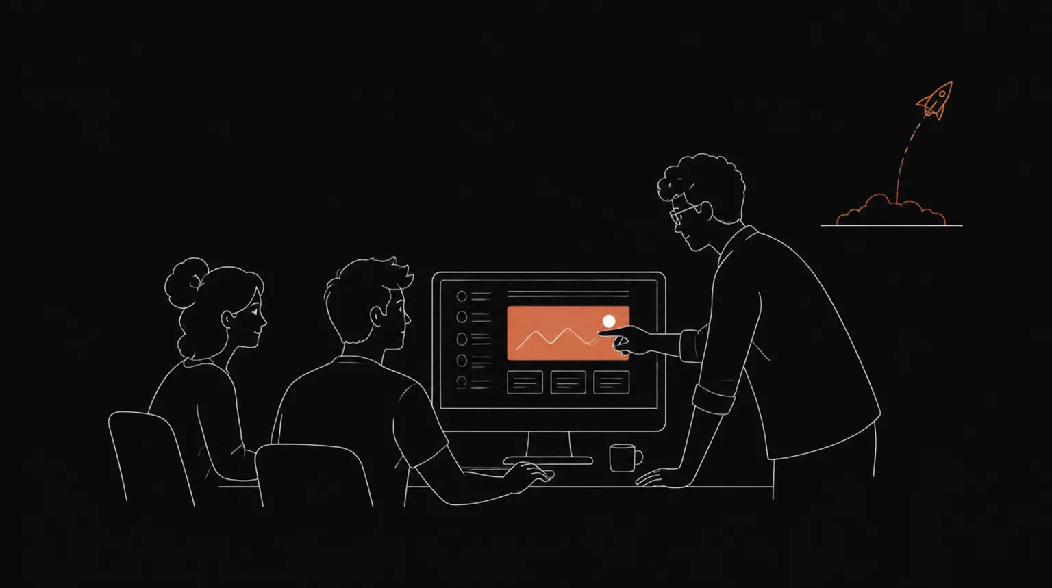Illustration: a small product team reviewing a working app together