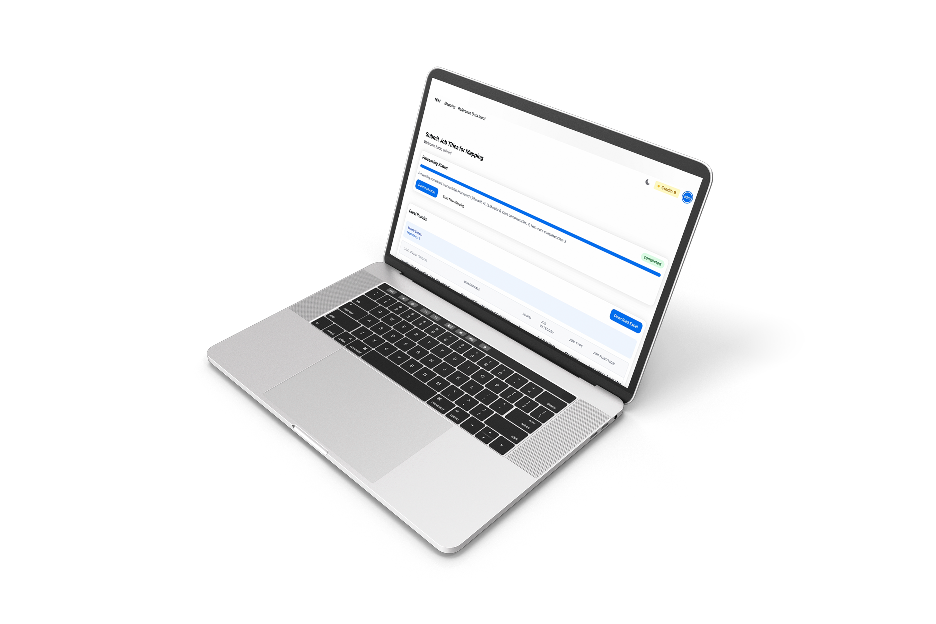 Telkomsel competency mapping application with validation status and export controls