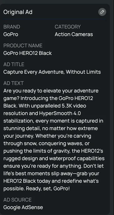 Original GoPro campaign copy in the Volkswagen personalization interface.